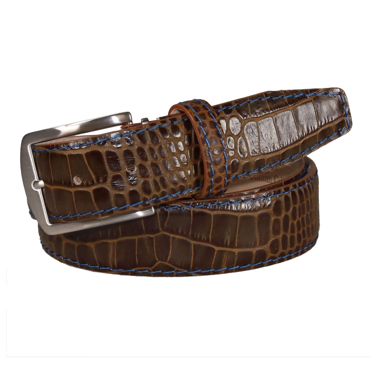 Amber Glow Mock Crocodile Leather Belt | Mens Leather Goods | Mock Croc | Roger Ximenez