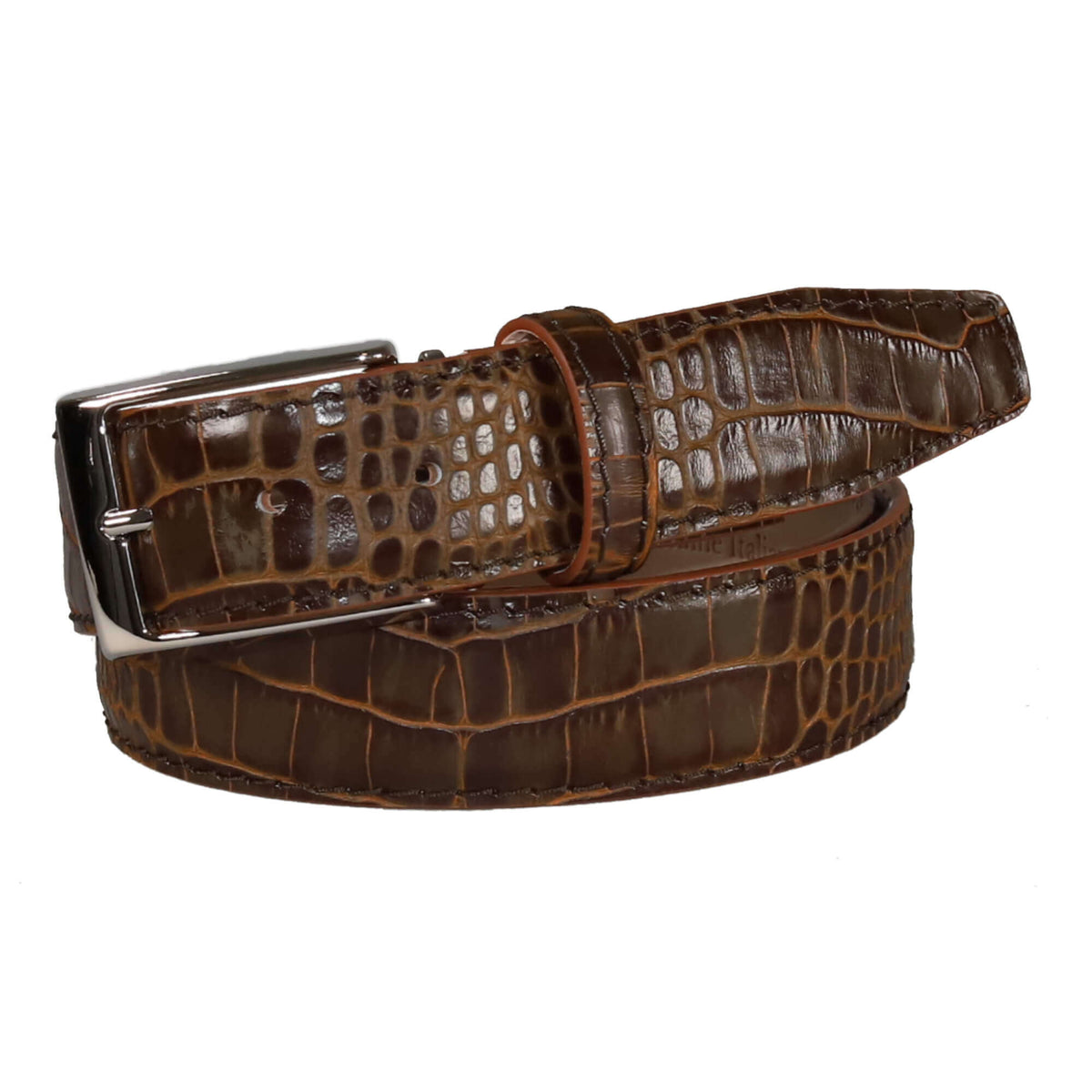 Amber Glow Mock Crocodile Leather Belt | Mens Leather Goods | Mock Croc | Roger Ximenez
