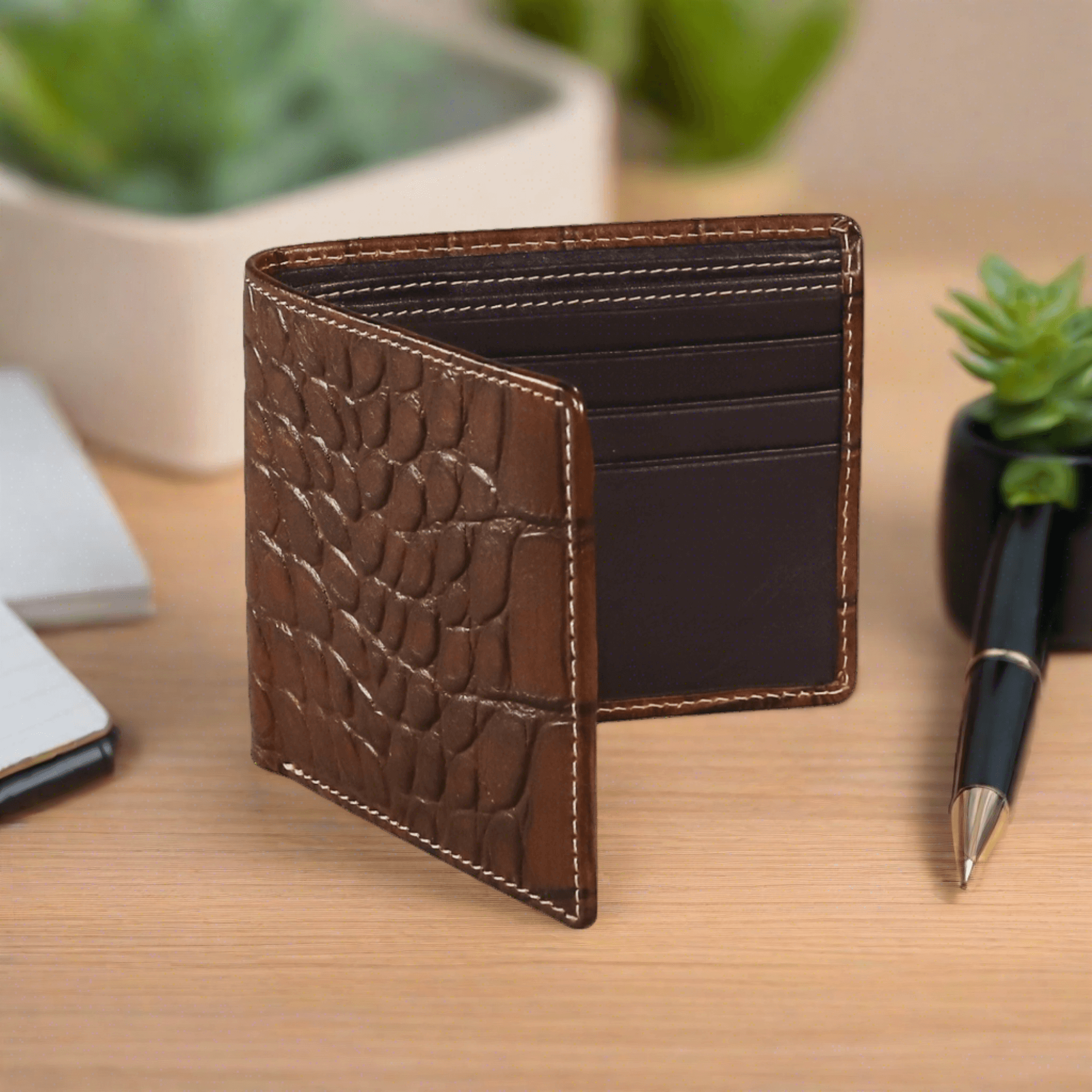 Bark Brown Mock Croc Leather Wallet