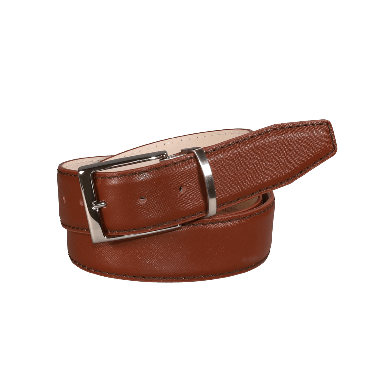 Cognac Saffiano Italian Leather Belt | Designer Belts | Roger Ximenez | Saffiano | Roger Ximenez