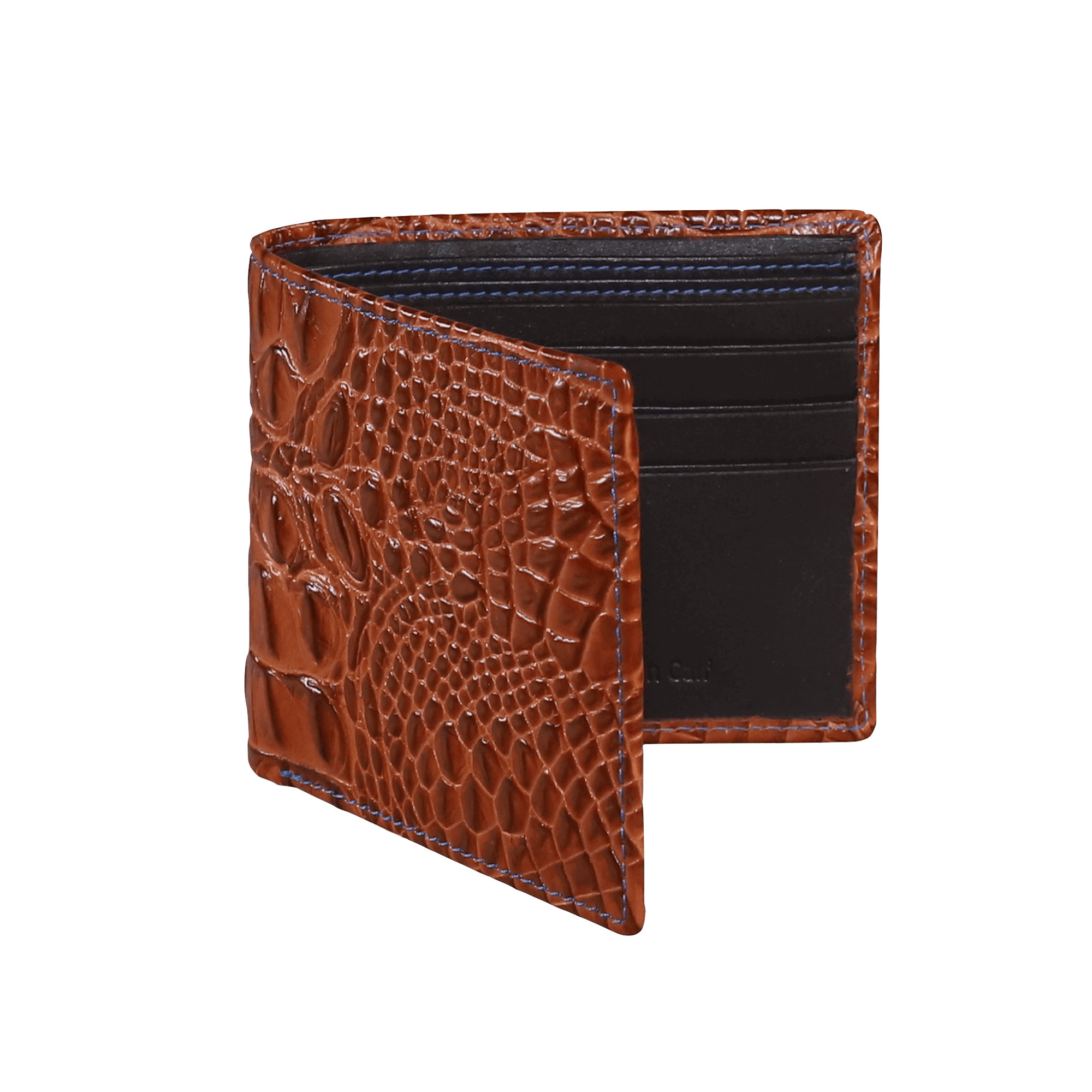 Cognac Mock Croc Leather Wallet