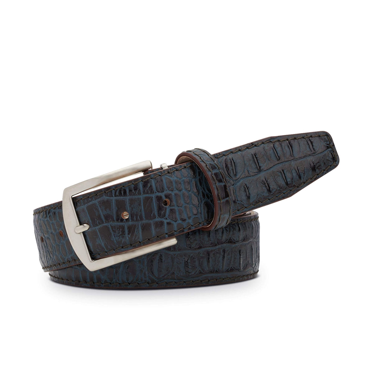Denim Mock Croc Leather Belt - Handcrafted Italian Leather | Roger Ximenez | Mock Croc | Roger Ximenez