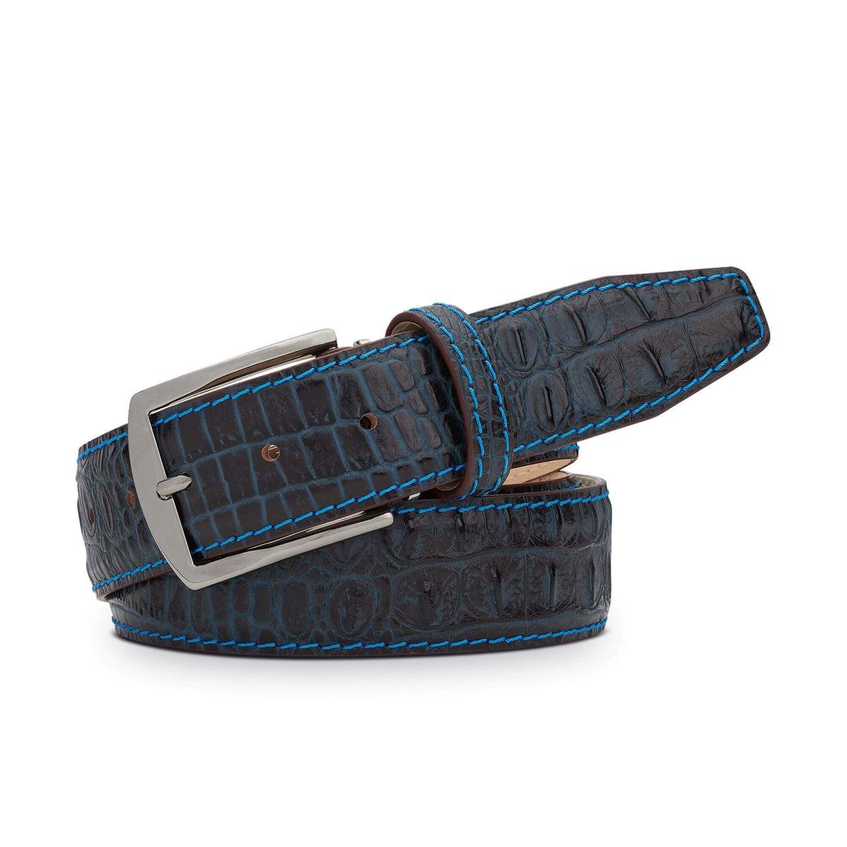 Denim Mock Croc Leather Belt - Handcrafted Italian Leather | Roger Ximenez | Mock Croc | Roger Ximenez