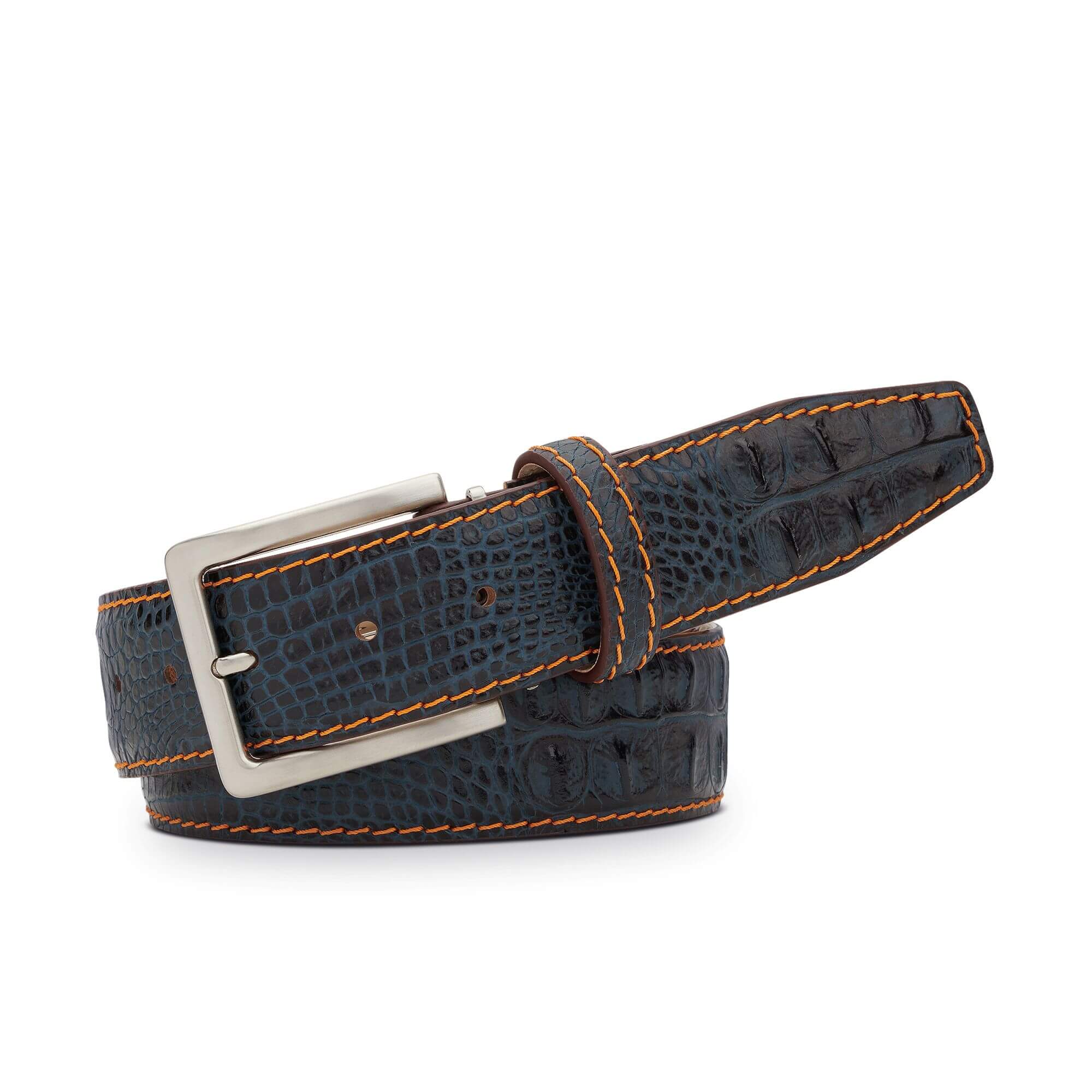 Denim Mock Croc Leather Belt - Handcrafted Italian Leather | Roger