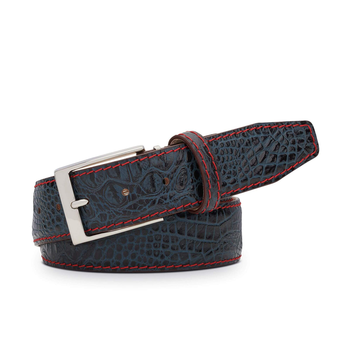 Denim Mock Croc Leather Belt - Handcrafted Italian Leather | Roger Ximenez | Mock Croc | Roger Ximenez