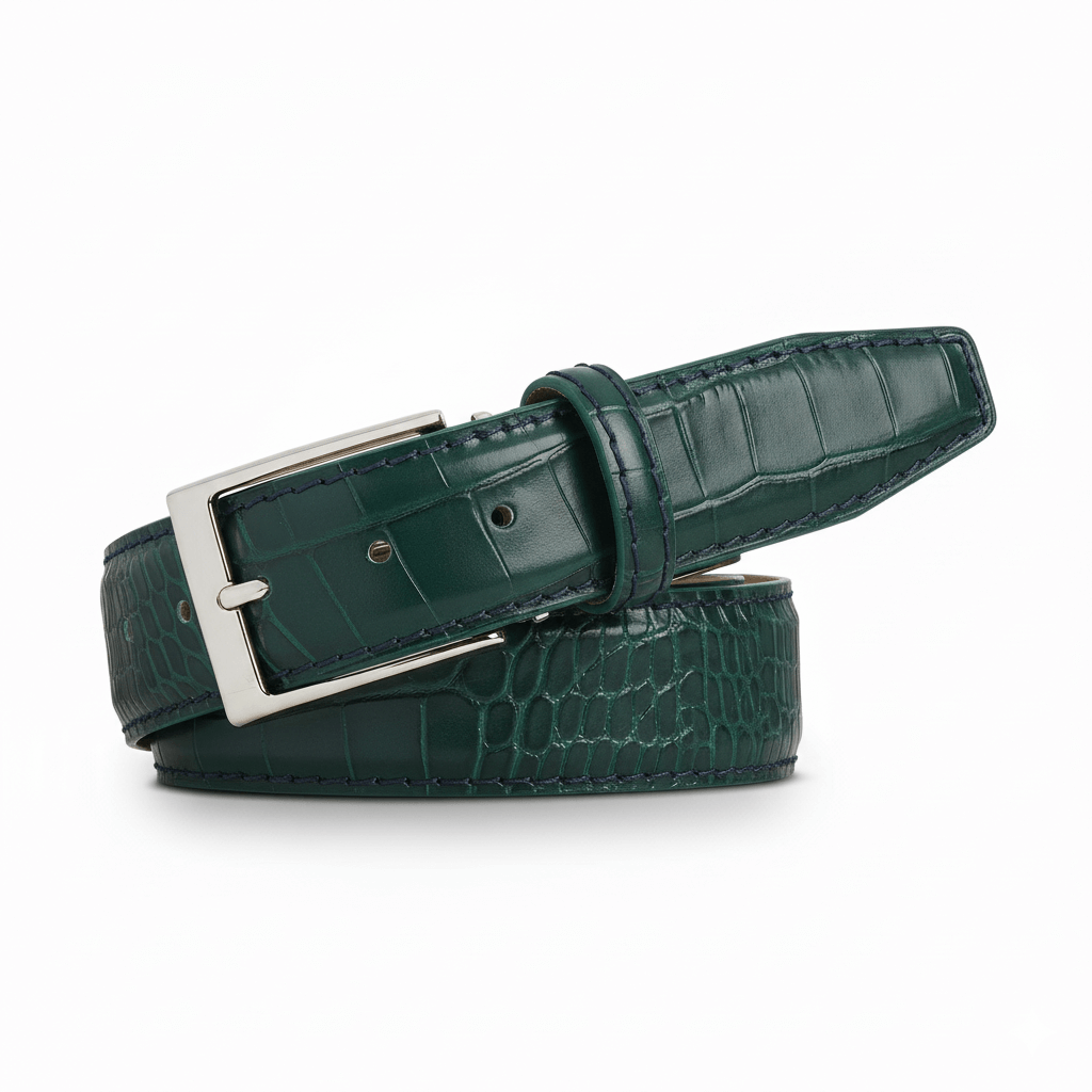 Emerald Mock Croc Leather Belt