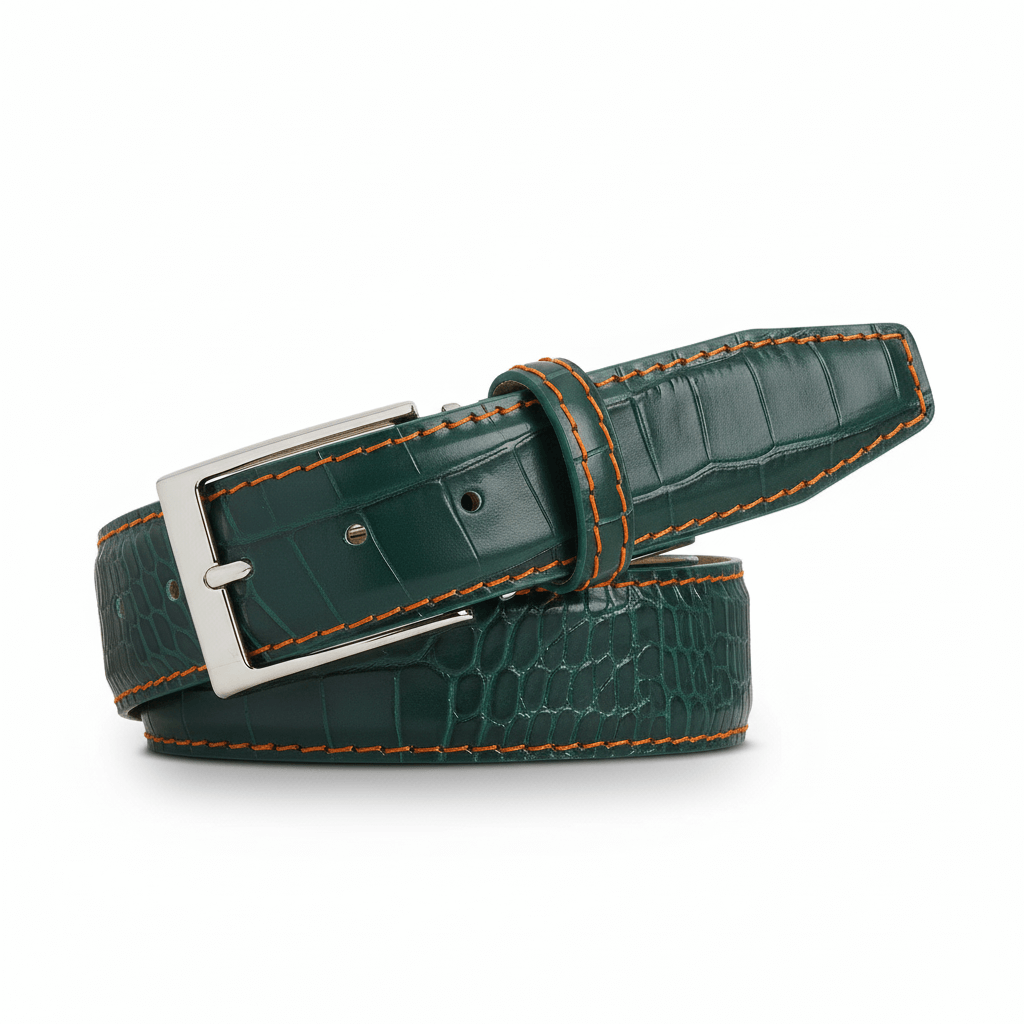 Emerald Mock Croc Leather Belt