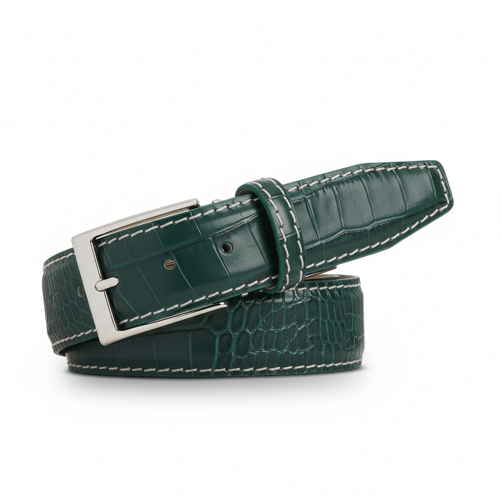 Emerald Mock Croc Leather Belt