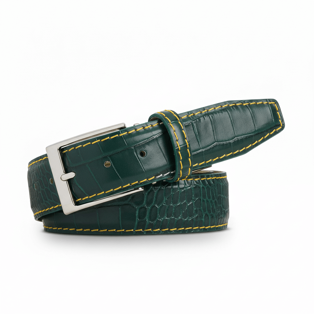Emerald Mock Croc Leather Belt