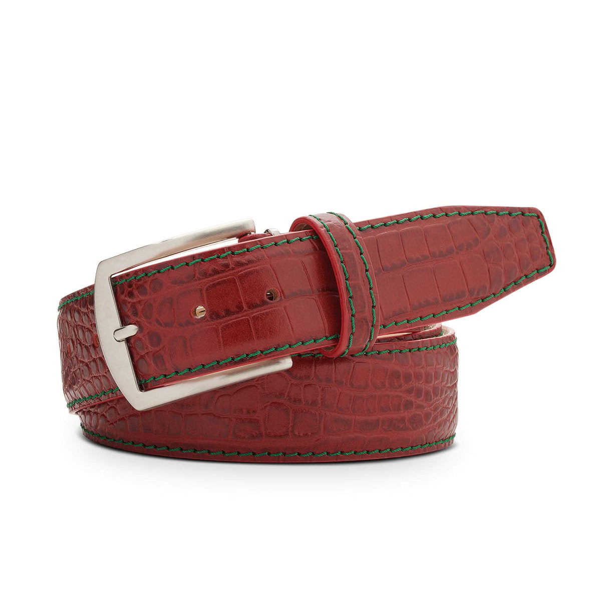 Ferrari Red Mock Croc Leather Belt