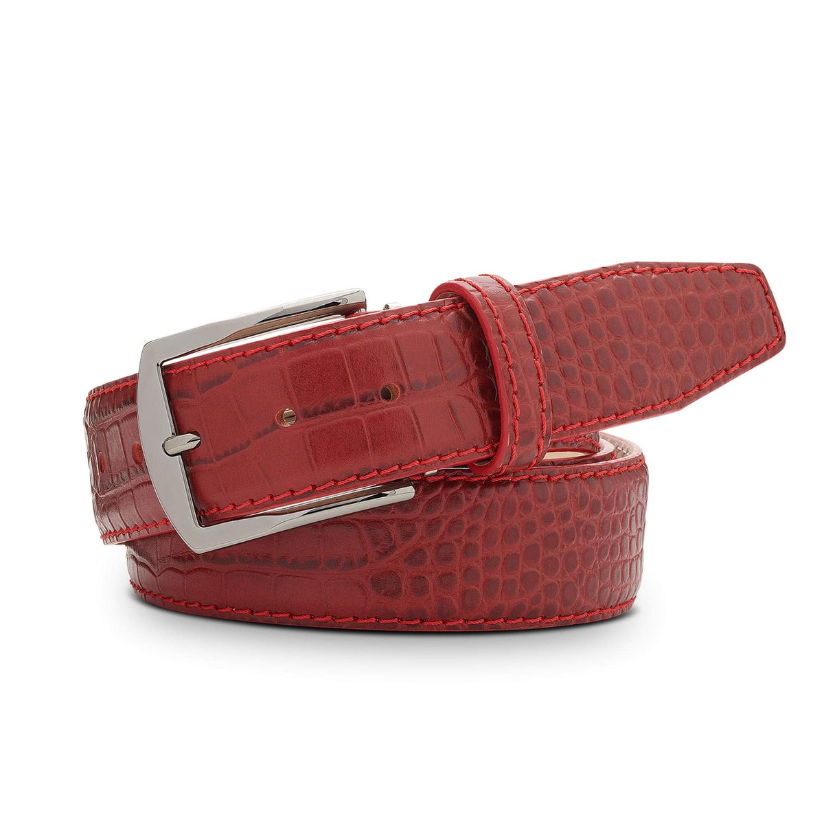 Ferrari Red Mock Croc Leather Belt