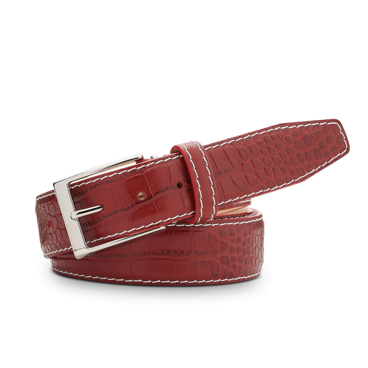 Ferrari Red Mock Croc Leather Belt