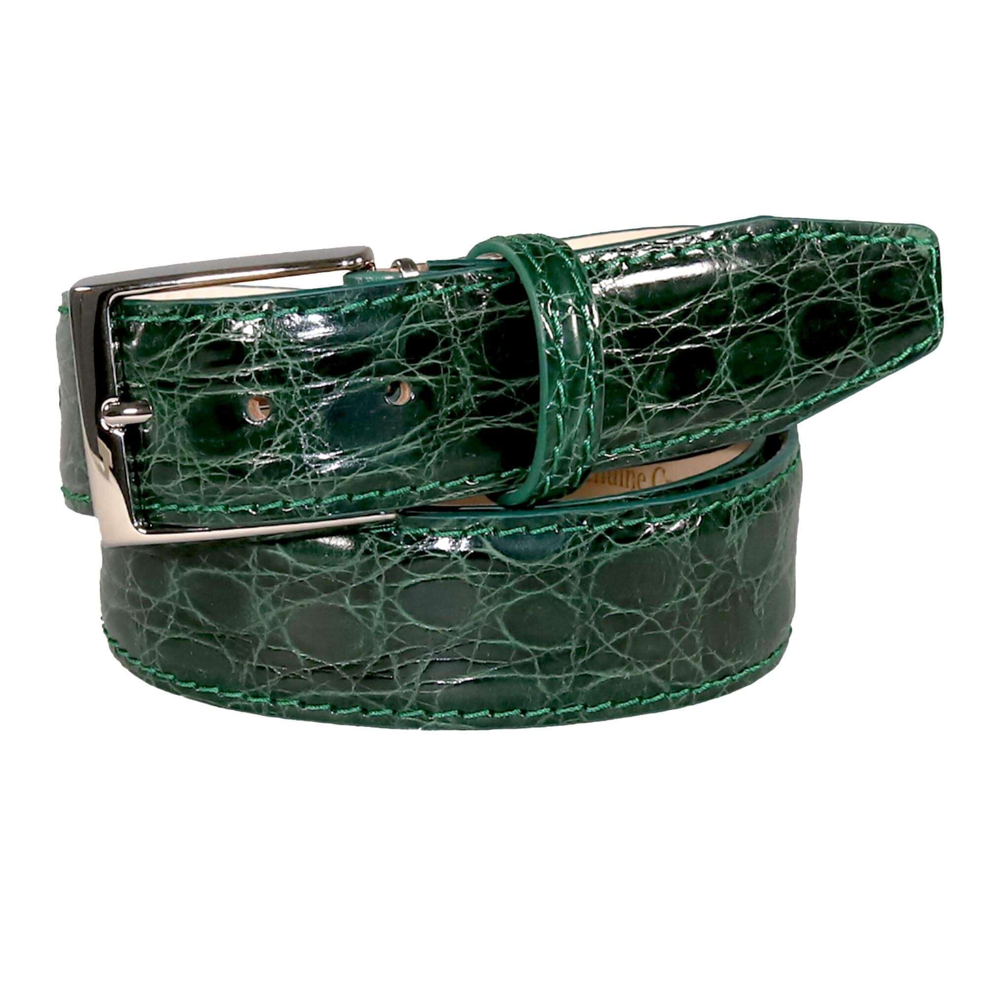 Green Caiman Crocodile Leather Belt 28 40mm Green