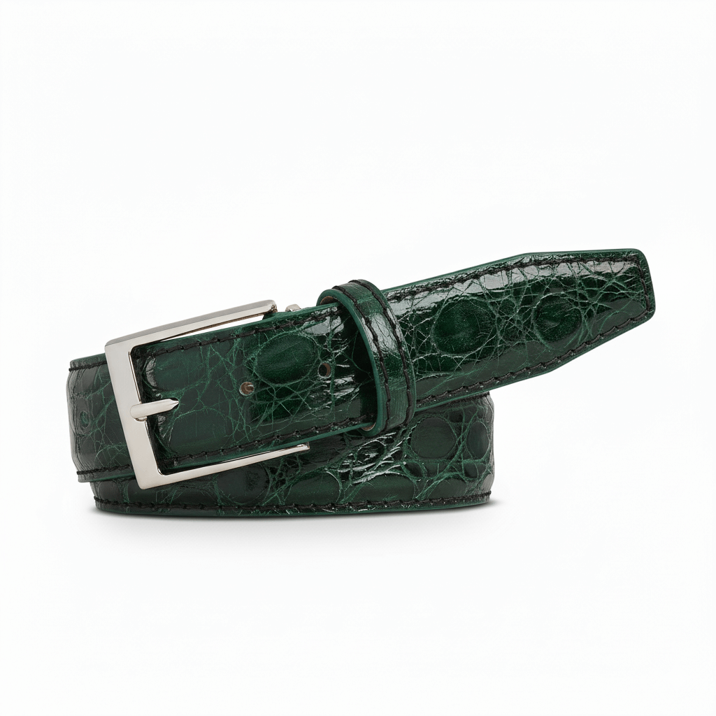 Green Caiman Crocodile Leather Belt