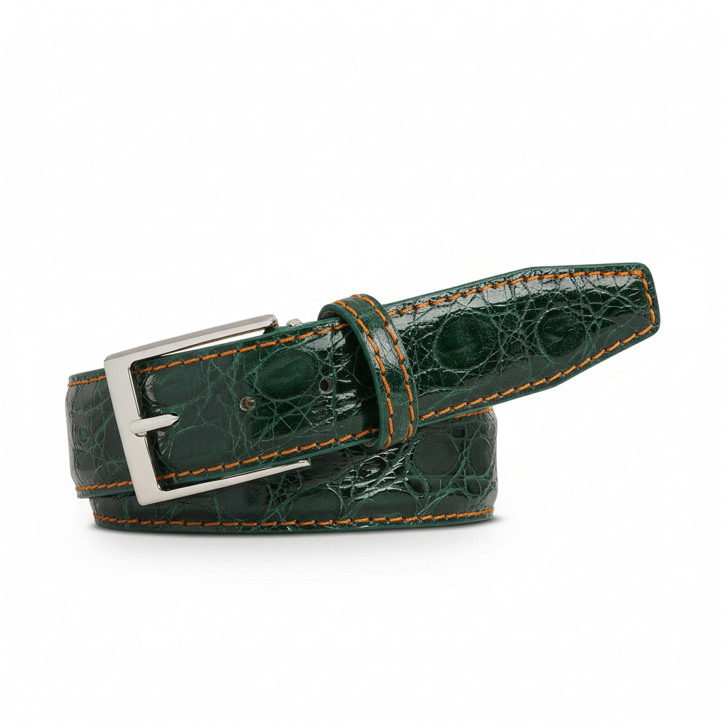 Green Caiman Crocodile Leather Belt