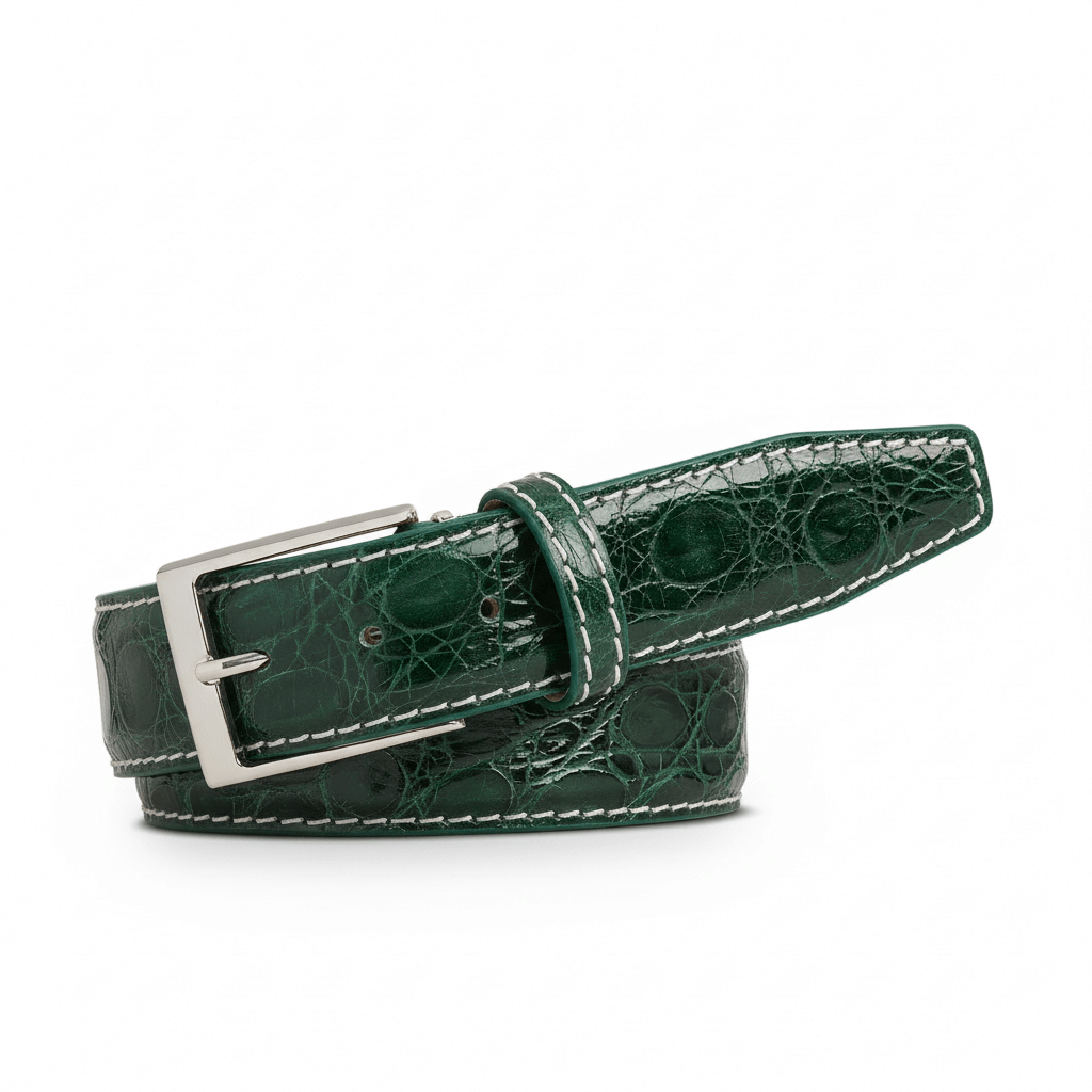 Green Caiman Crocodile Leather Belt