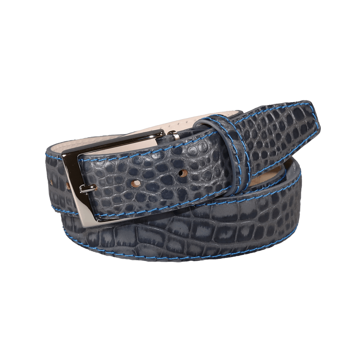 Leather belt in gray with V buckle 32 mm