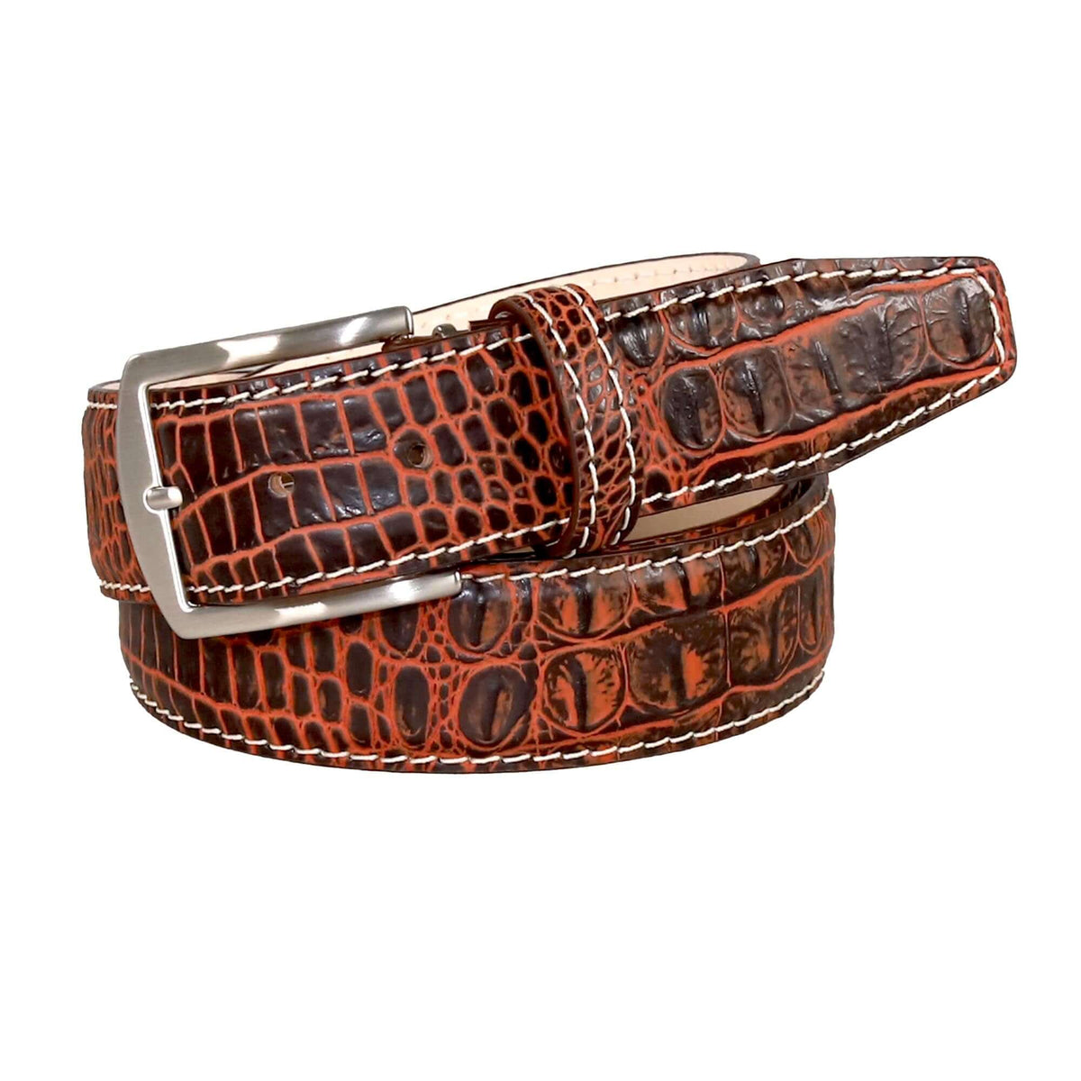 Honey Oak Mock Crocodile Leather Belt | Mens Premium Leather Goods | Mock Croc | Roger Ximenez