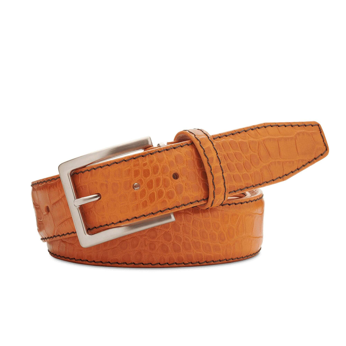 Justin Orange Mock Crocodile Leather Belt | Mens Leather Goods | Mock Croc | Roger Ximenez