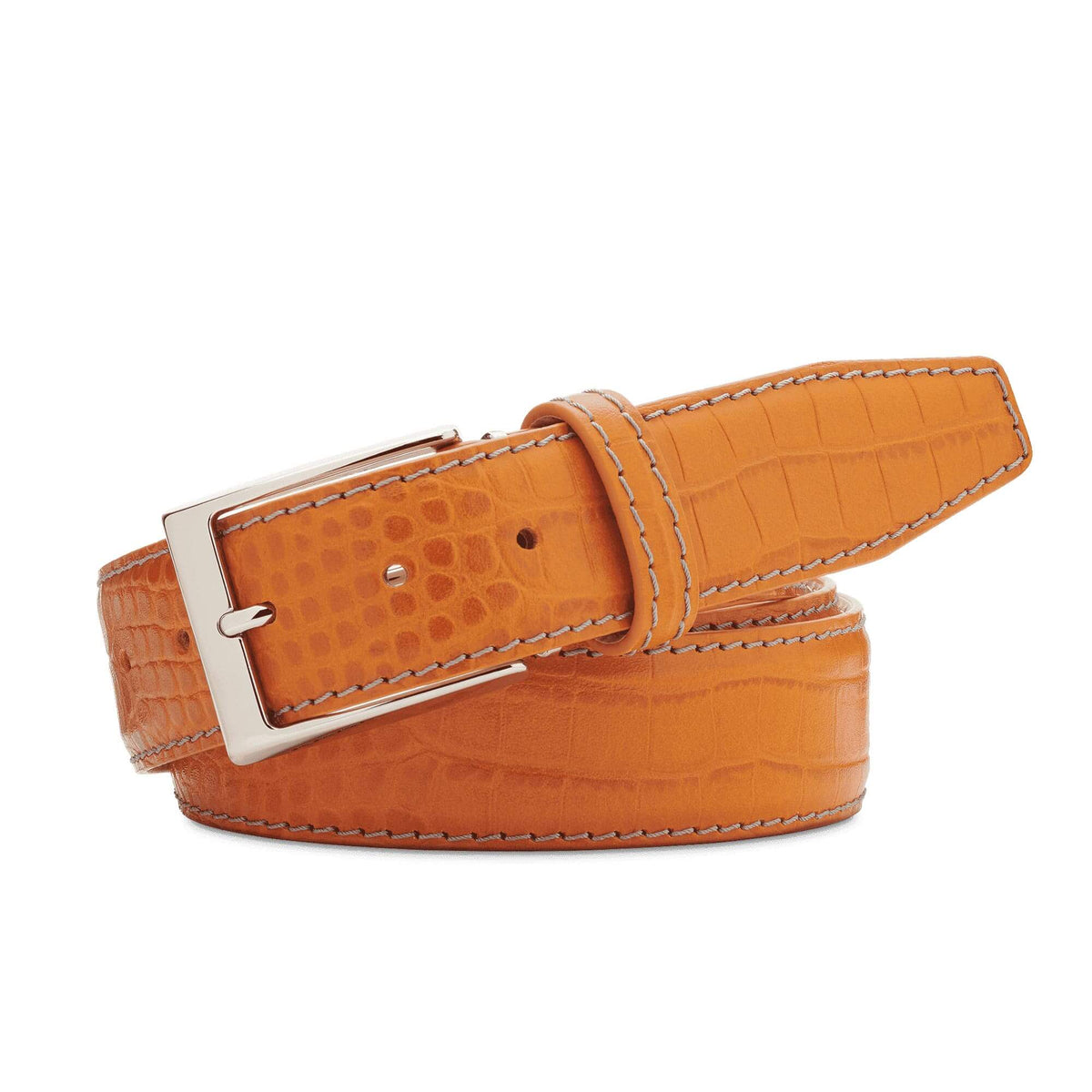 Justin Orange Mock Crocodile Leather Belt | Mens Leather Goods | Mock Croc | Roger Ximenez