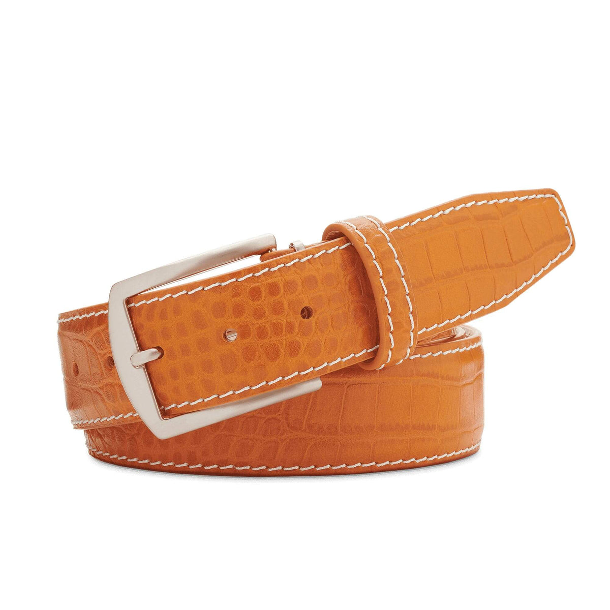 Justin Orange Mock Crocodile Leather Belt | Mens Leather Goods | Mock Croc | Roger Ximenez