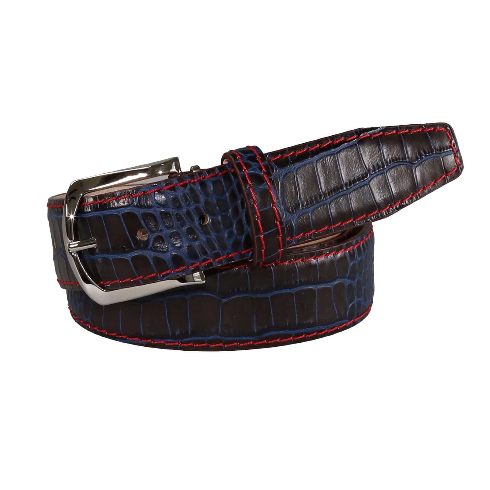 Midnight Mock Crocodile Leather Belt | Mens Leather Goods | Mock Croc | Roger Ximenez