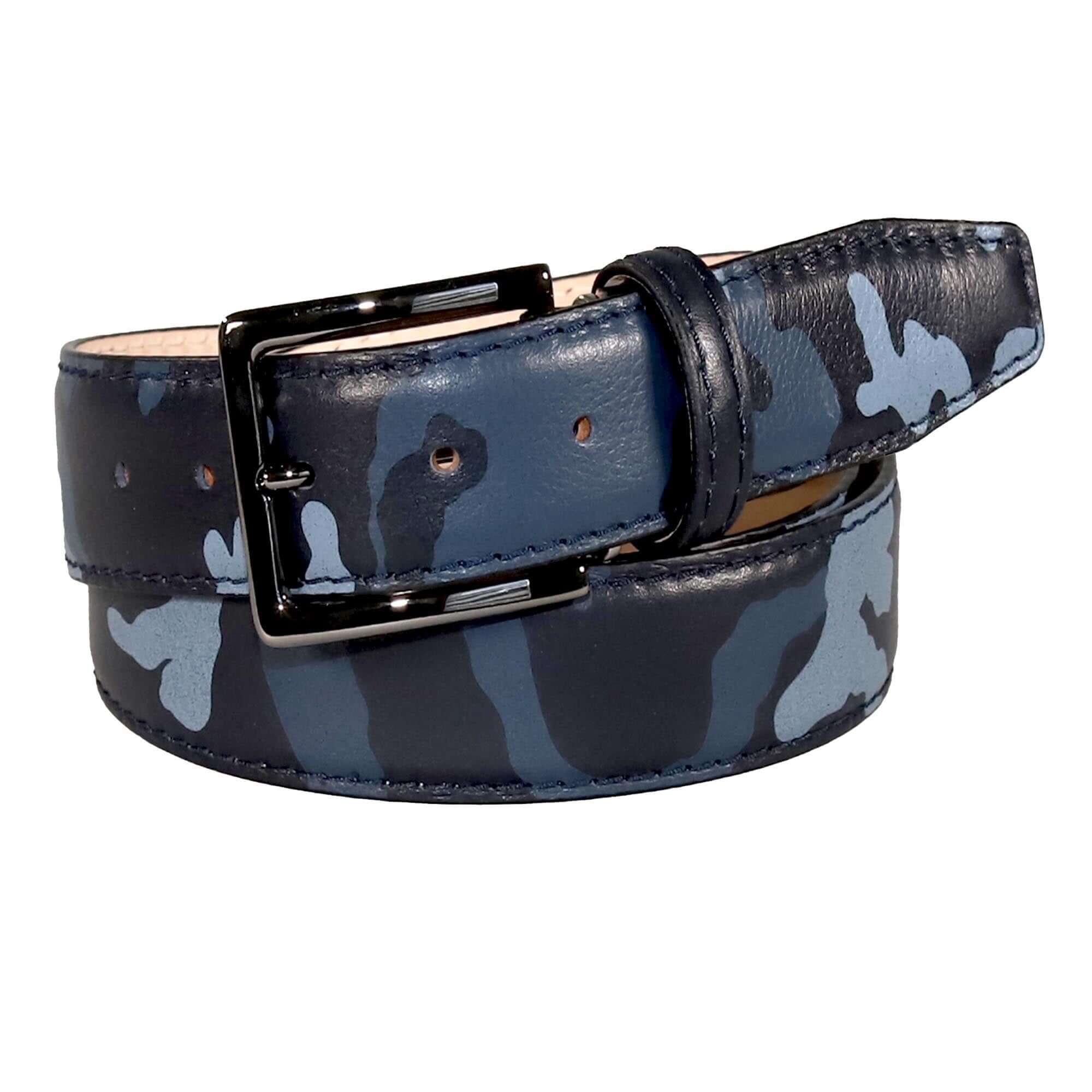 Navy Camo Leather Belt – Stylish Men's Belts | Roger Ximenez | Italian Calf | Roger Ximenez