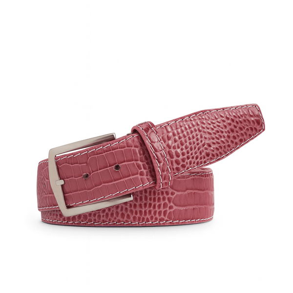 bio wear HIDDEN POCKET LEATHER BELT ピンク PinkMockgator_whitestitching_6