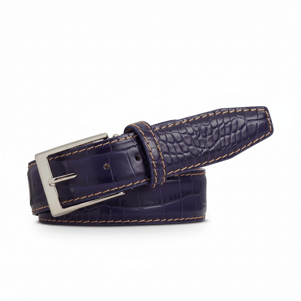 ★あんちょろ★ラポドゥジェムleather belt Purple Mock Crocodile Leather Belt | Mens Leather Goods