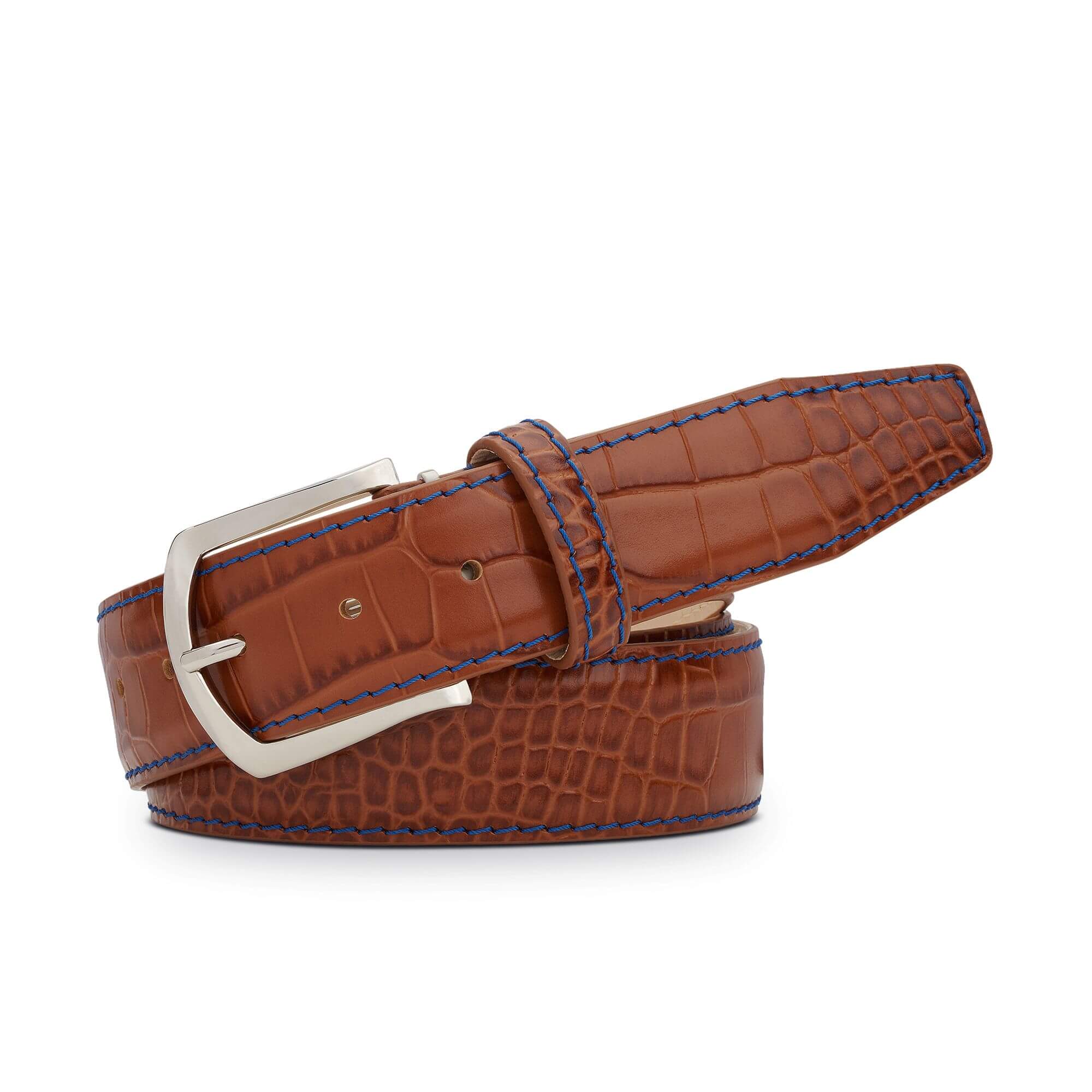 Cognac Mock Croc Leather Belt