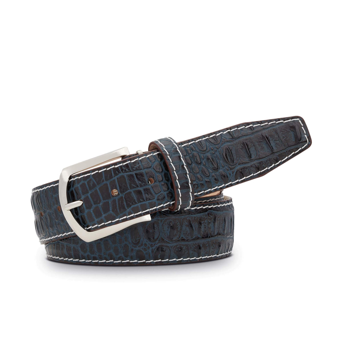 Denim Mock Croc Leather Belt - Handcrafted Italian Leather | Roger Ximenez | Mock Croc | Roger Ximenez