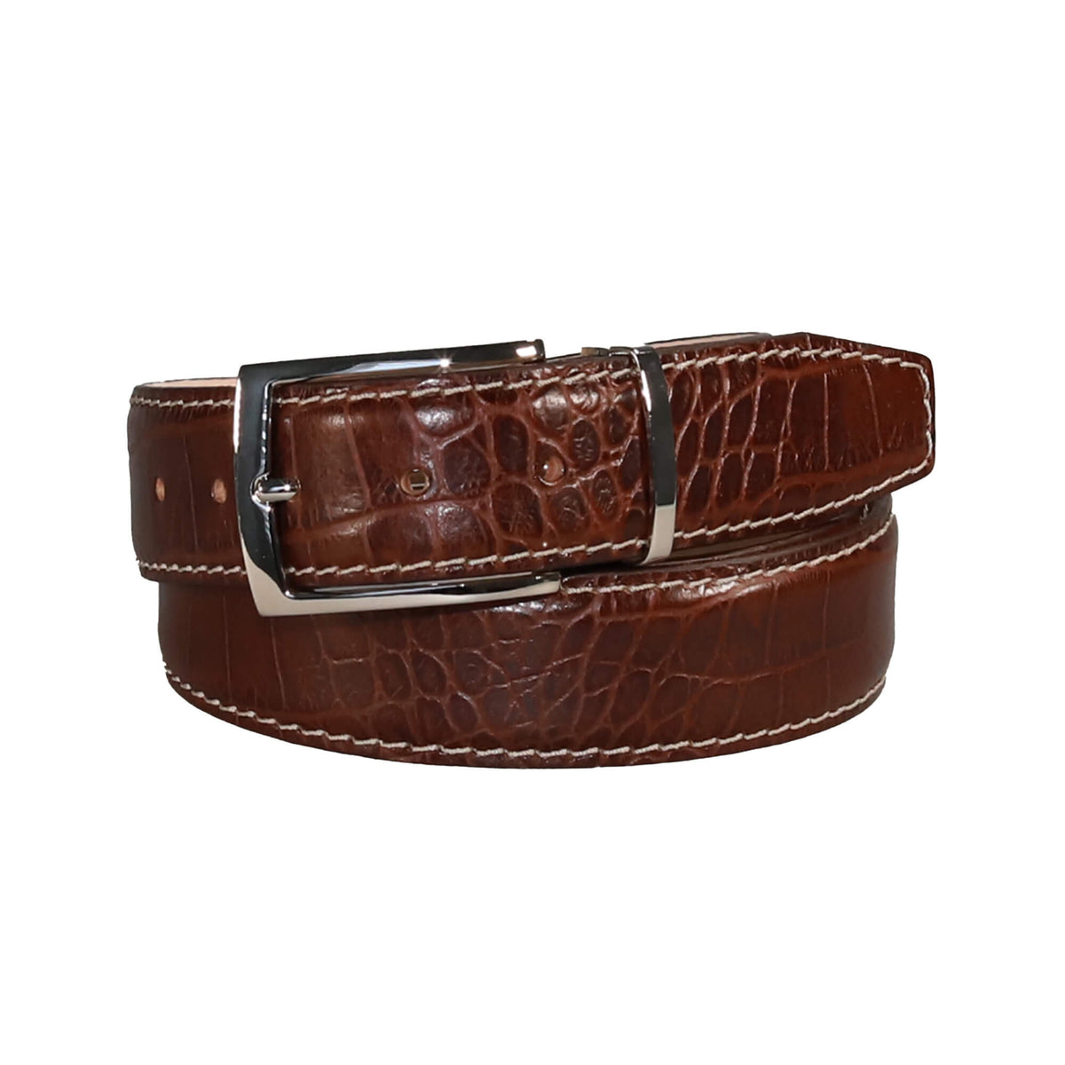 Alden Pecan Mock Croc Leather Belt