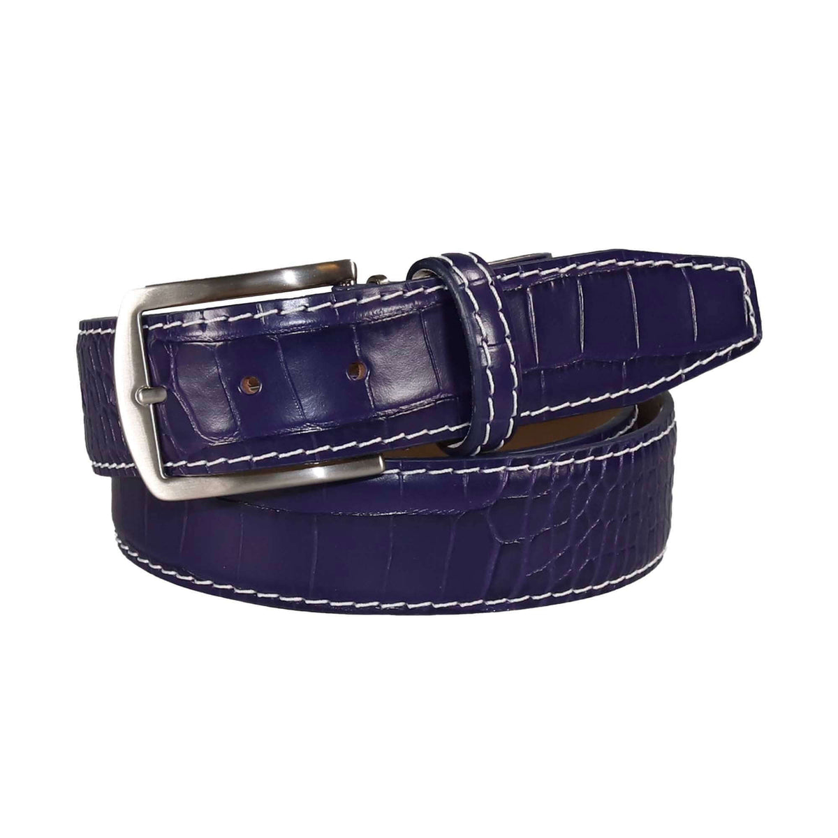 Purple Mock Crocodile Leather Belt | Mens Leather Goods | Mock Croc | Roger Ximenez