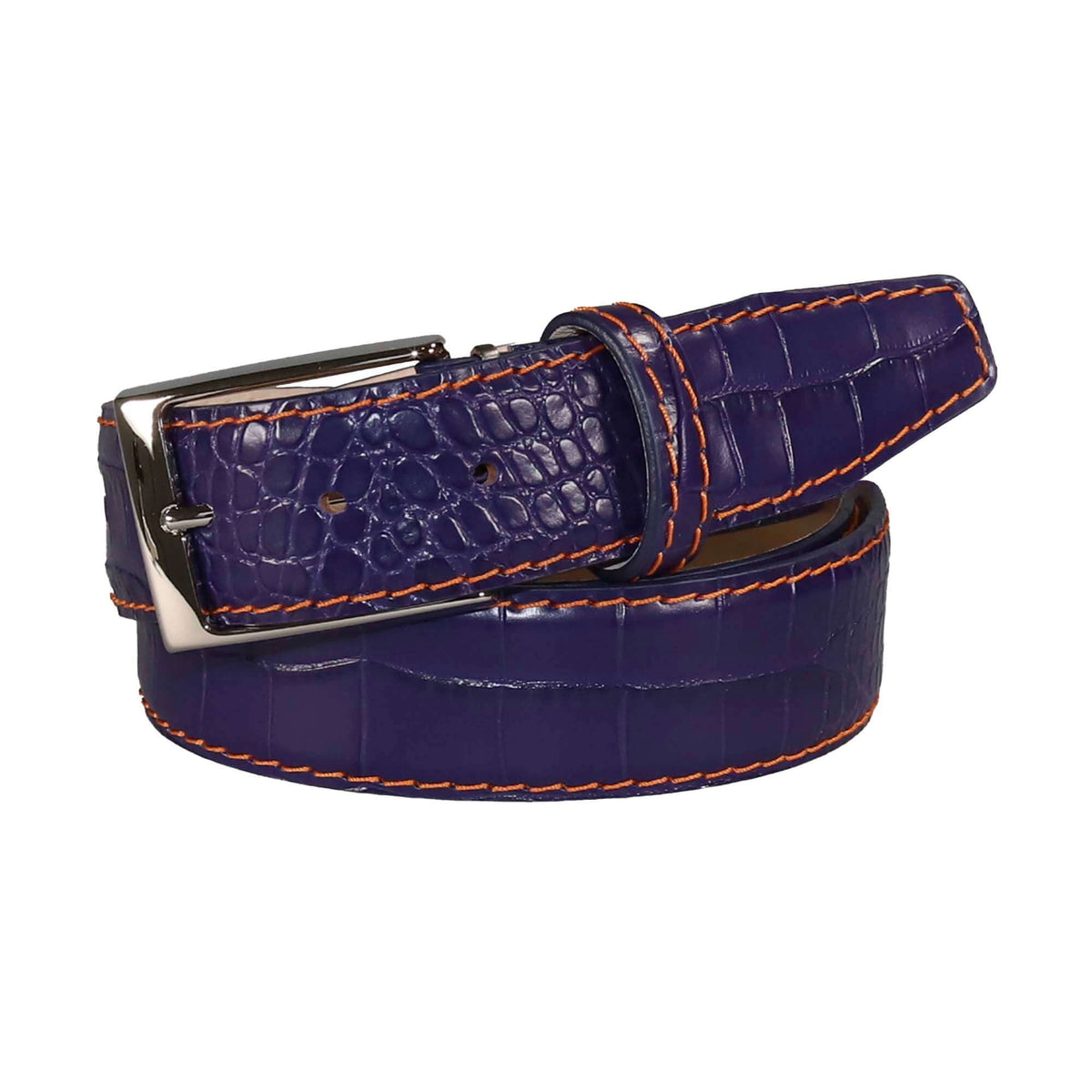 Purple Mock Crocodile Leather Belt | Mens Leather Goods | Mock Croc | Roger Ximenez