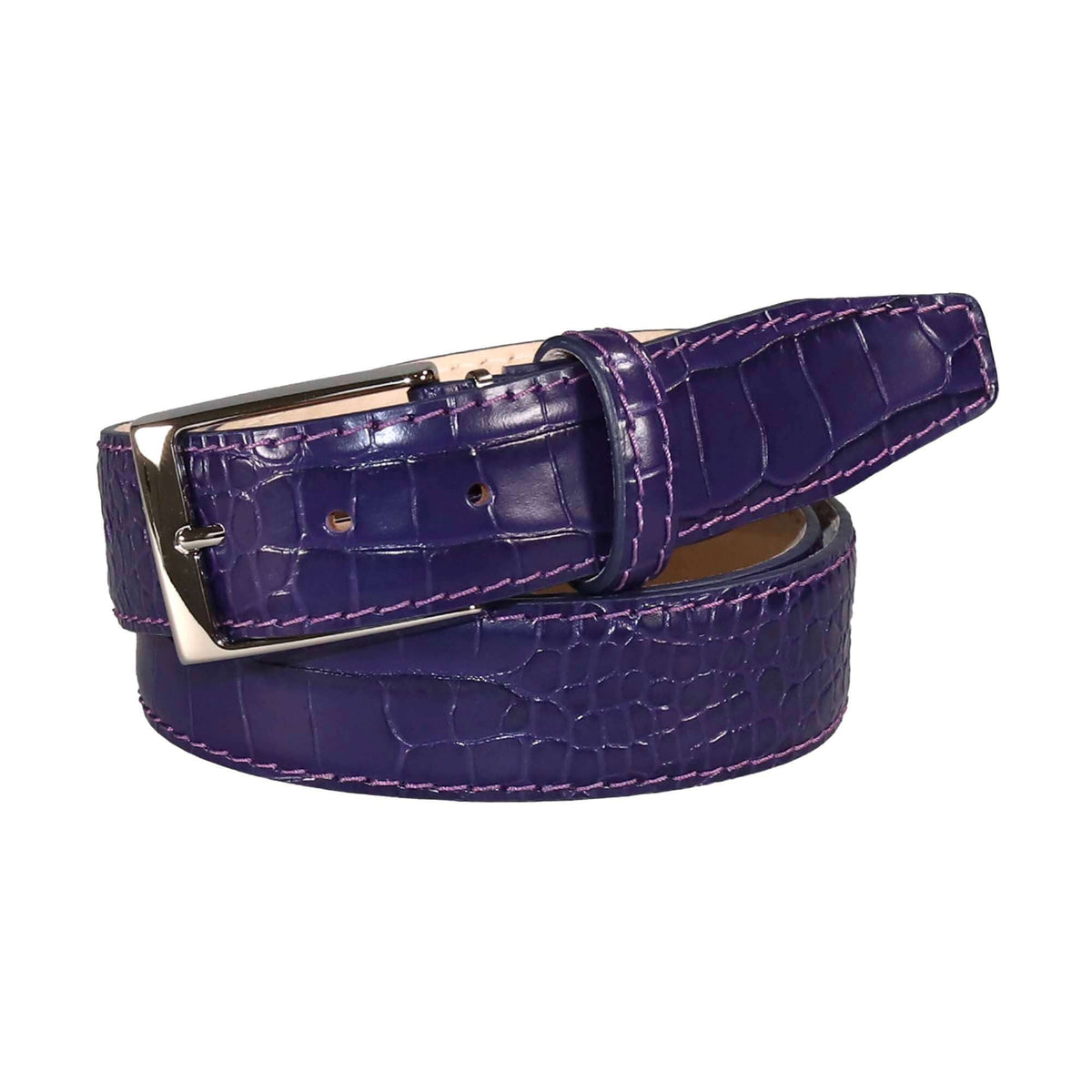 Purple Mock Crocodile Leather Belt | Mens Leather Goods | Mock Croc | Roger Ximenez