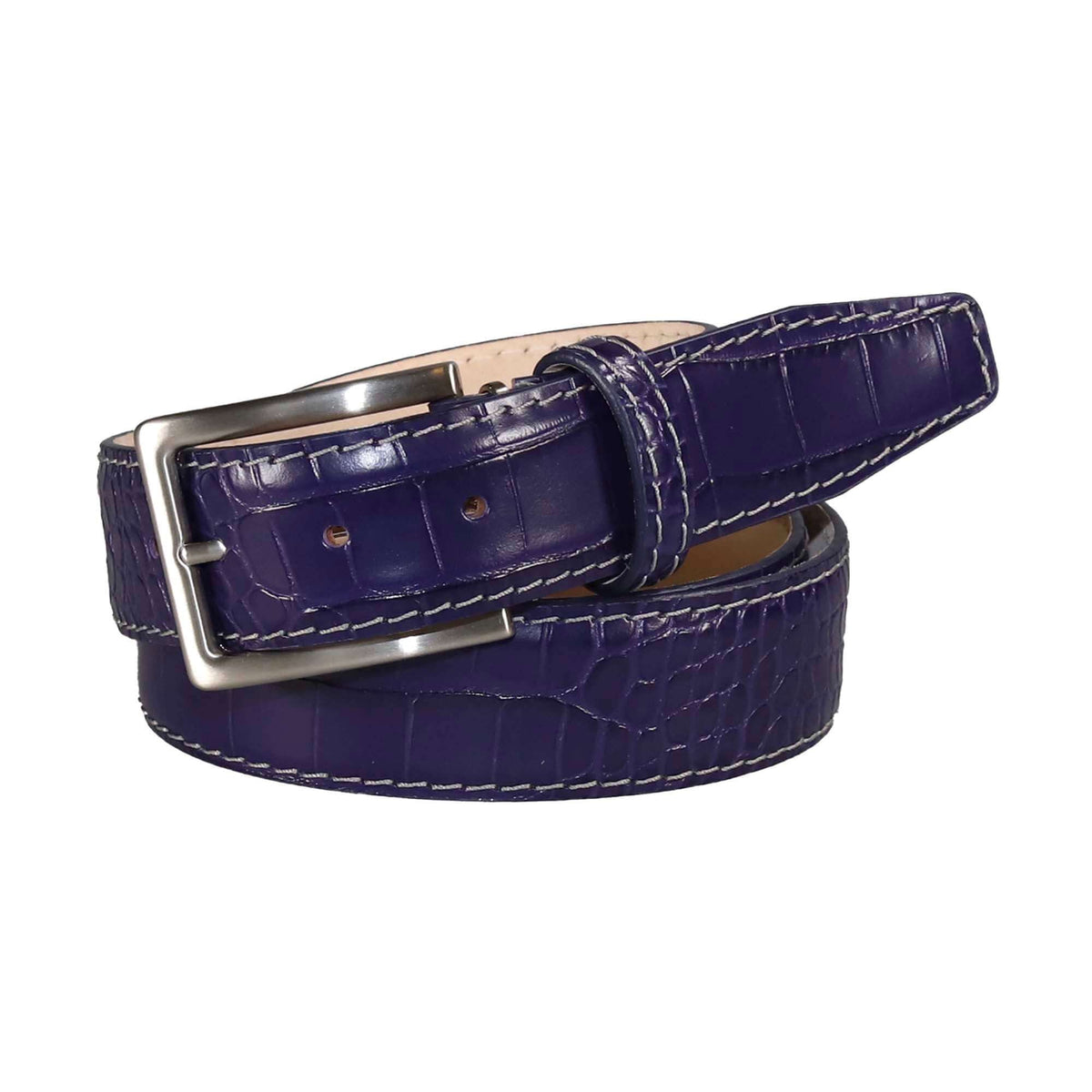 Purple Mock Crocodile Leather Belt | Mens Leather Goods | Mock Croc | Roger Ximenez