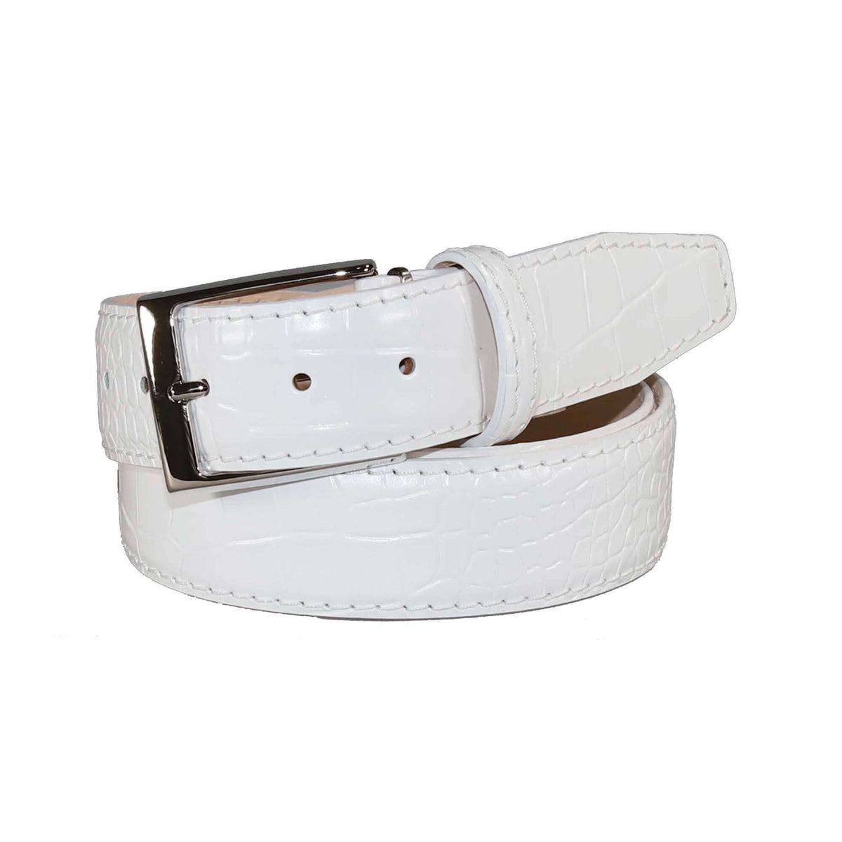 White Mock Croc Leather Belt | Mens Leather Goods | Roger