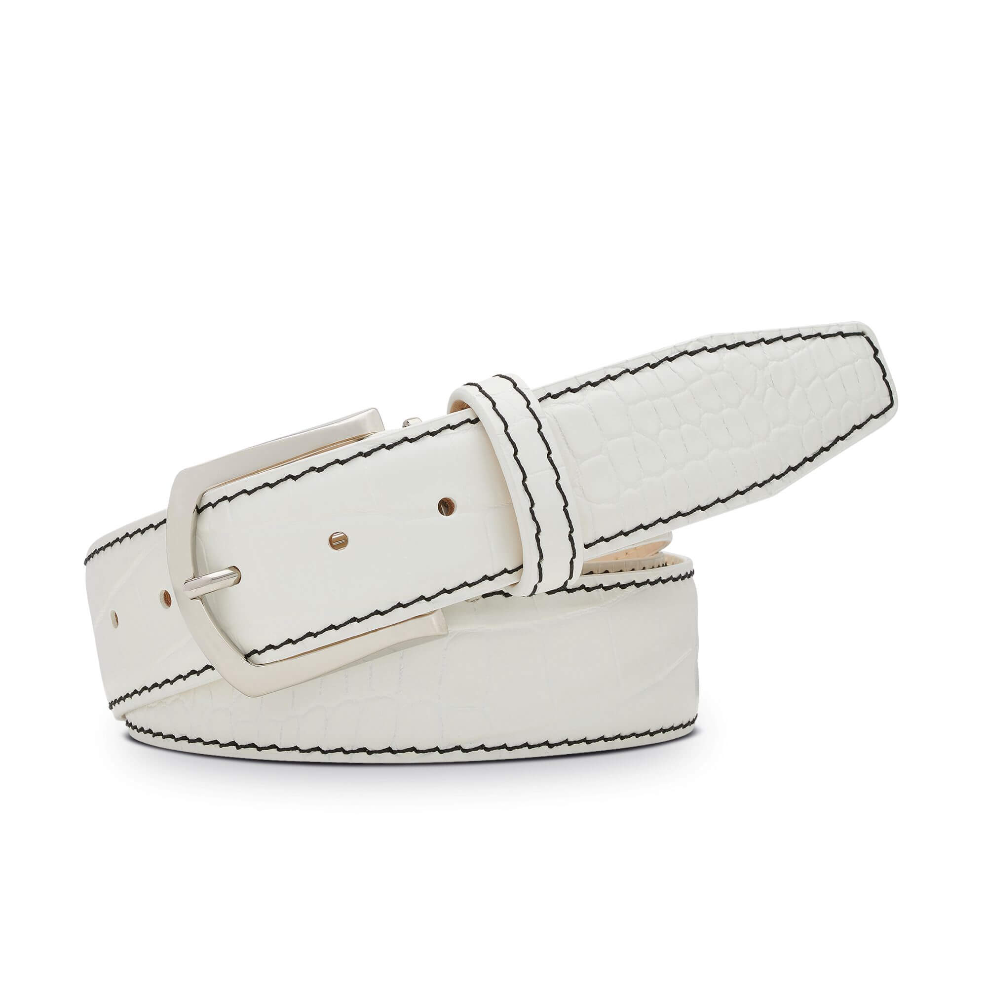White Mock Croc Leather Belt - Luxury Italian Leather | Roger Ximenez White Mock Croc Leather Belt - Luxury Italian Leather | Roger Ximenez