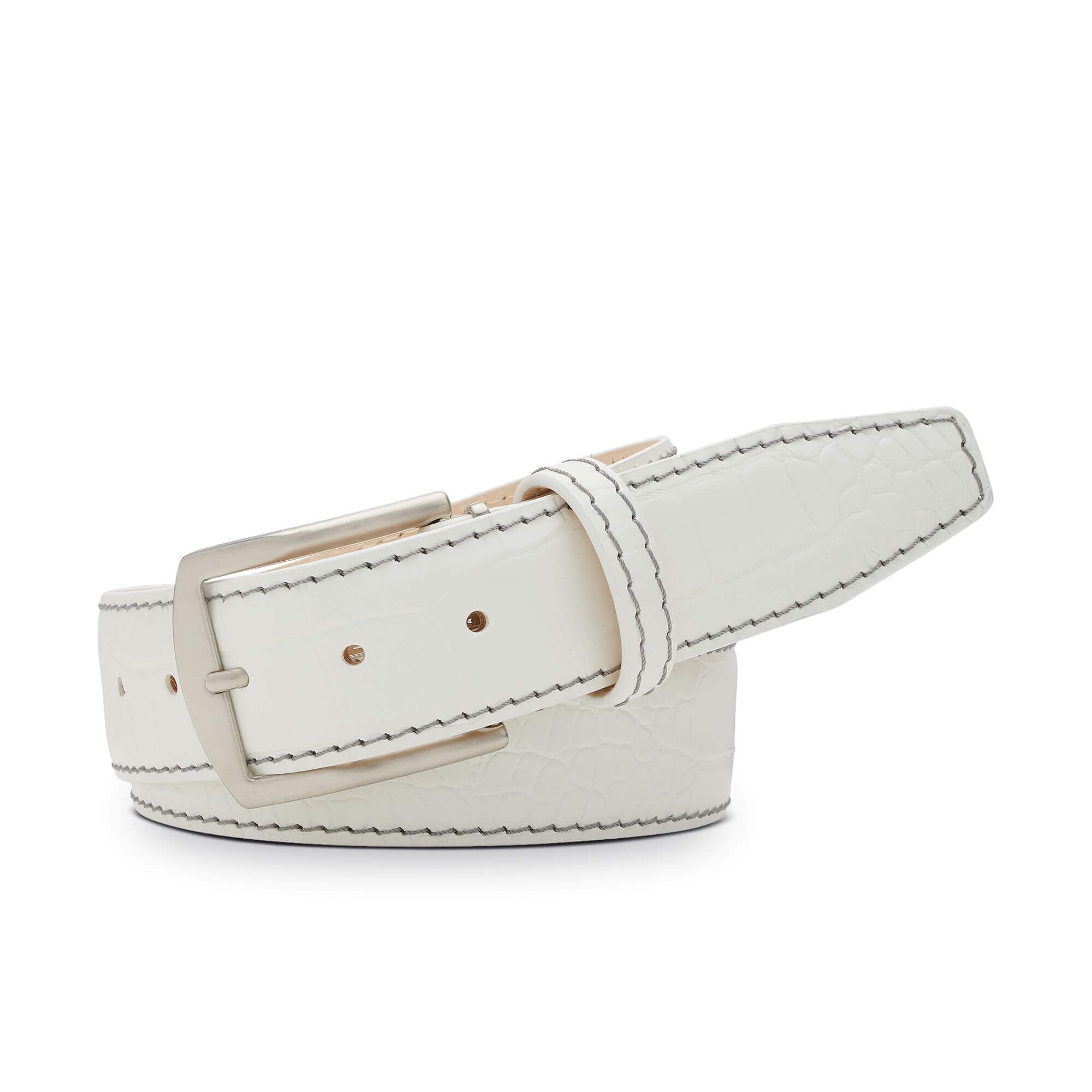 White Mock Croc Leather Belt - Luxury Italian Leather | Roger Ximenez