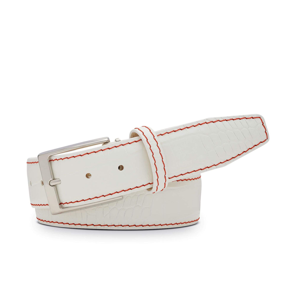 White Mock Croc Leather Belt - Luxury Italian Leather | Roger Ximenez | Mock Croc | Roger Ximenez