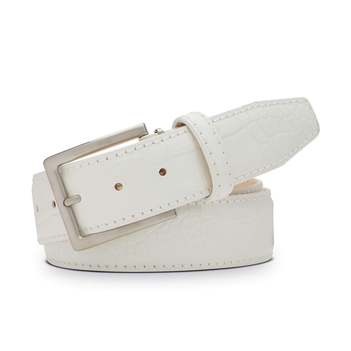 White Mock Croc Leather Belt - Luxury Italian Leather | Roger Ximenez | Mock Croc | Roger Ximenez