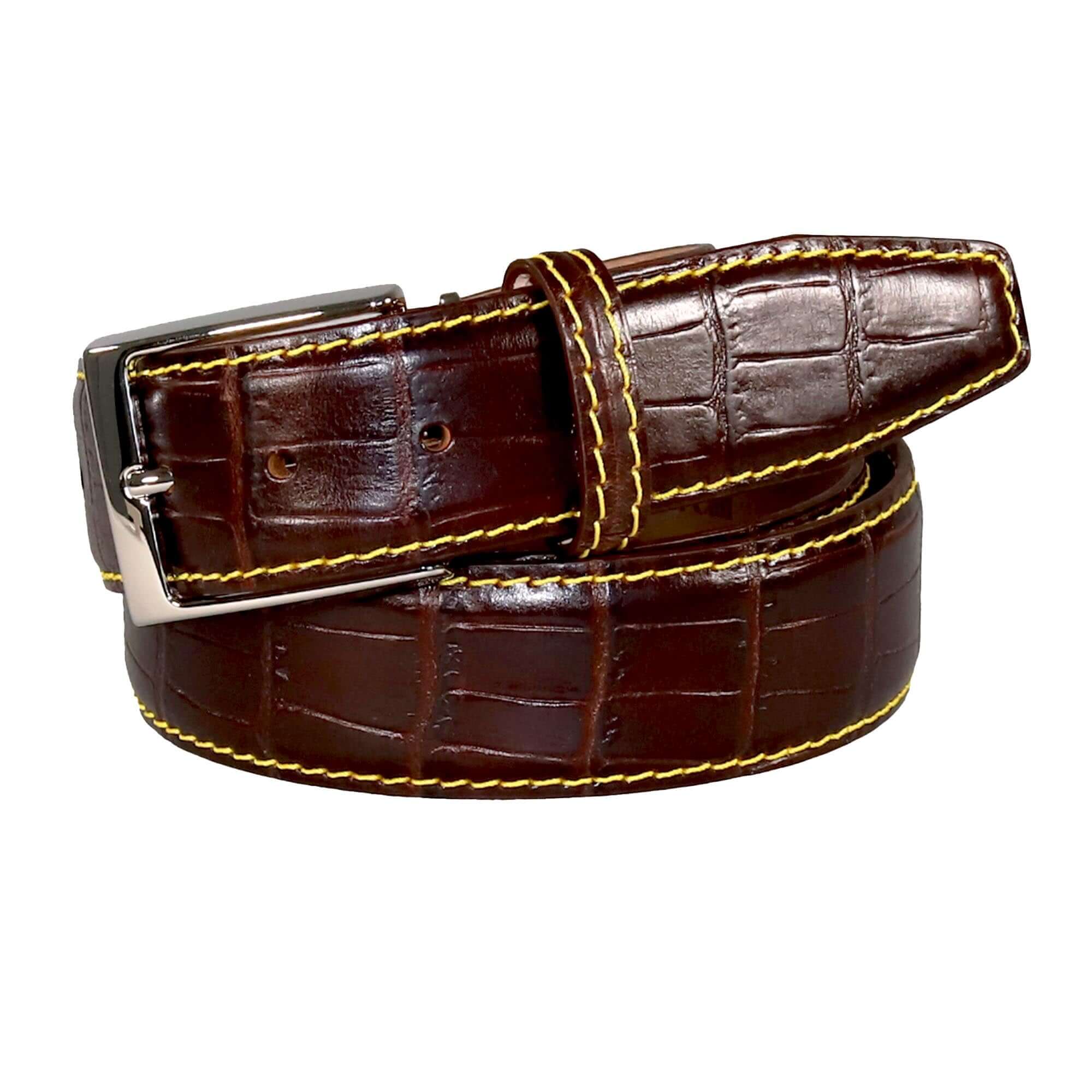 Wine Mock Gator Leather Belt Yellow 28 40mm