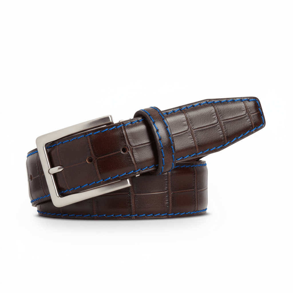 Wine Mock Gator Leather Belt