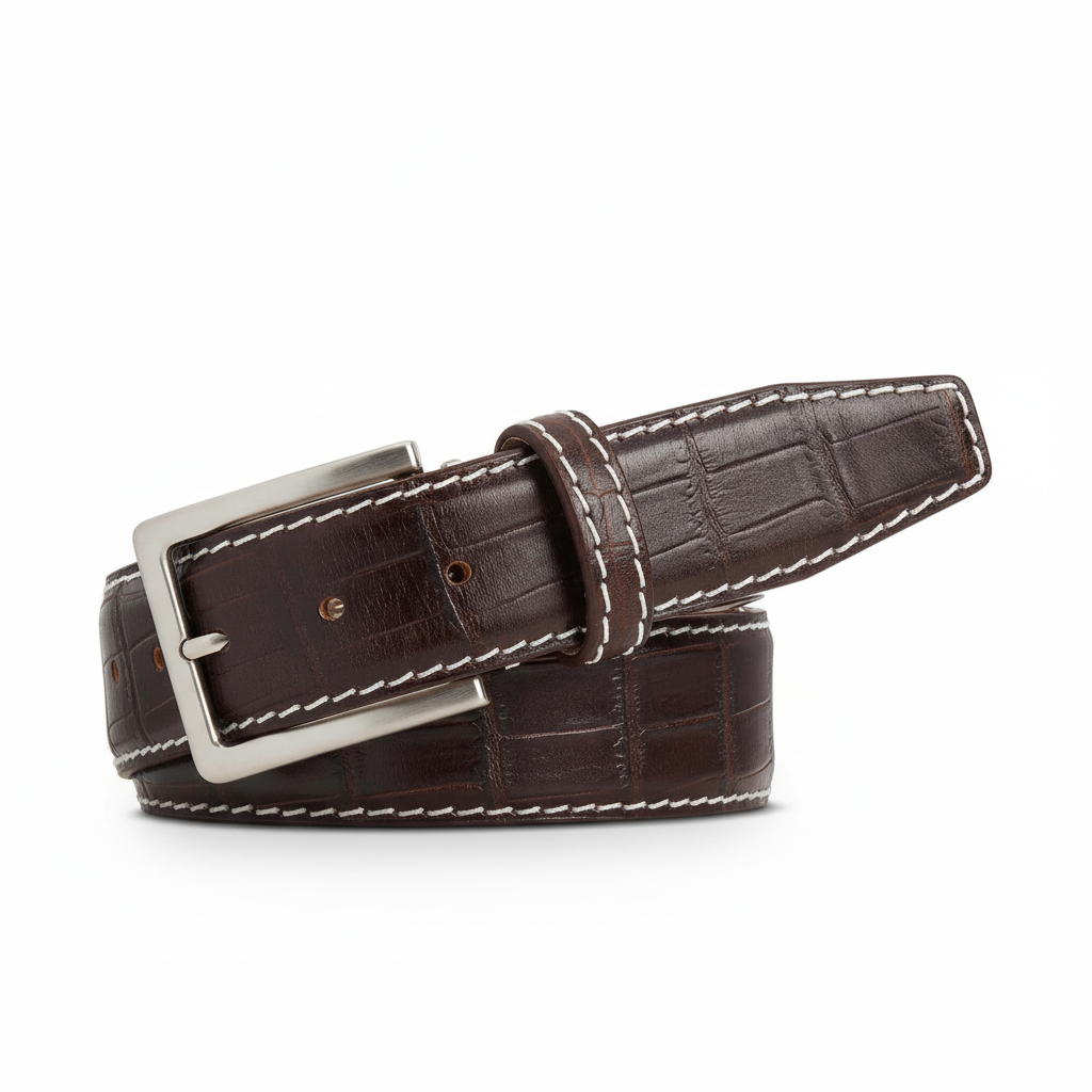 Wine Mock Gator Leather Belt