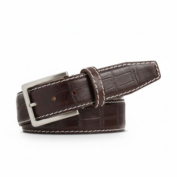Wine Mock Gator Leather Belt