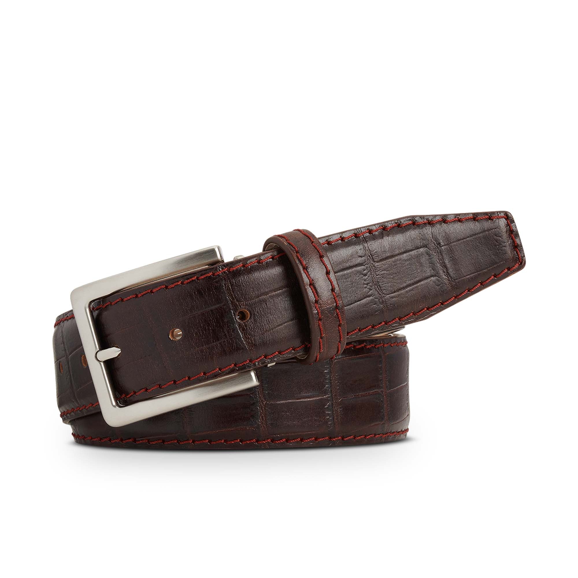 Wine Mock Gator Leather Belt