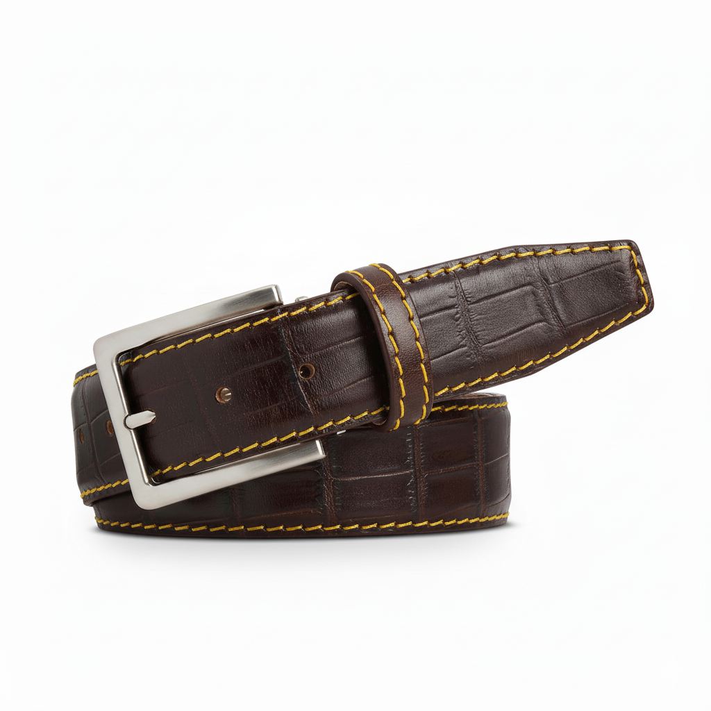 Wine Mock Gator Leather Belt