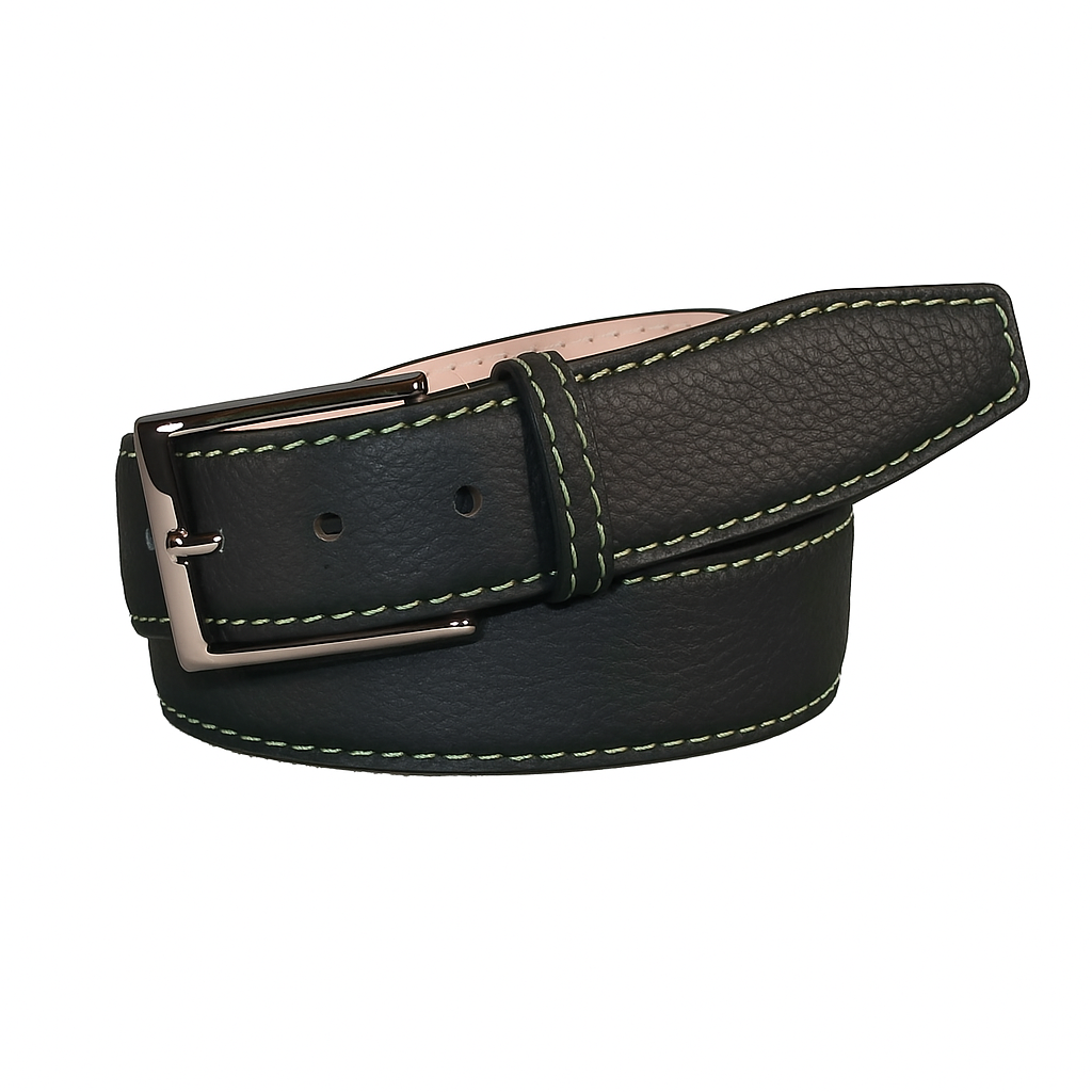 Austin Dark Green French Pebble Leather Belt