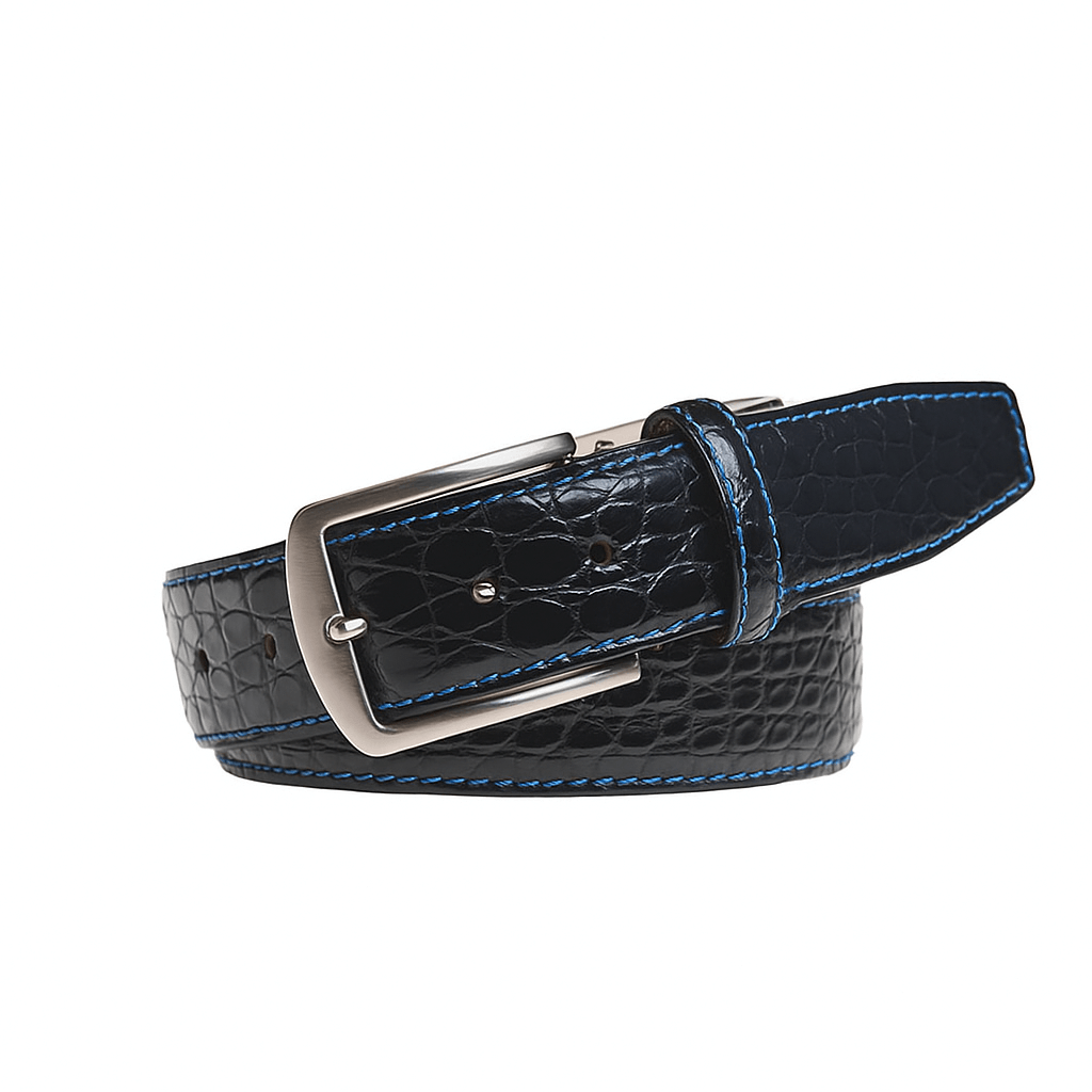 Black Caiman Crocodile Leather Belt