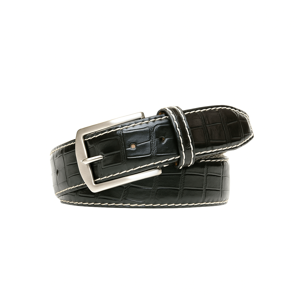 Black Mock Gator Leather Belt